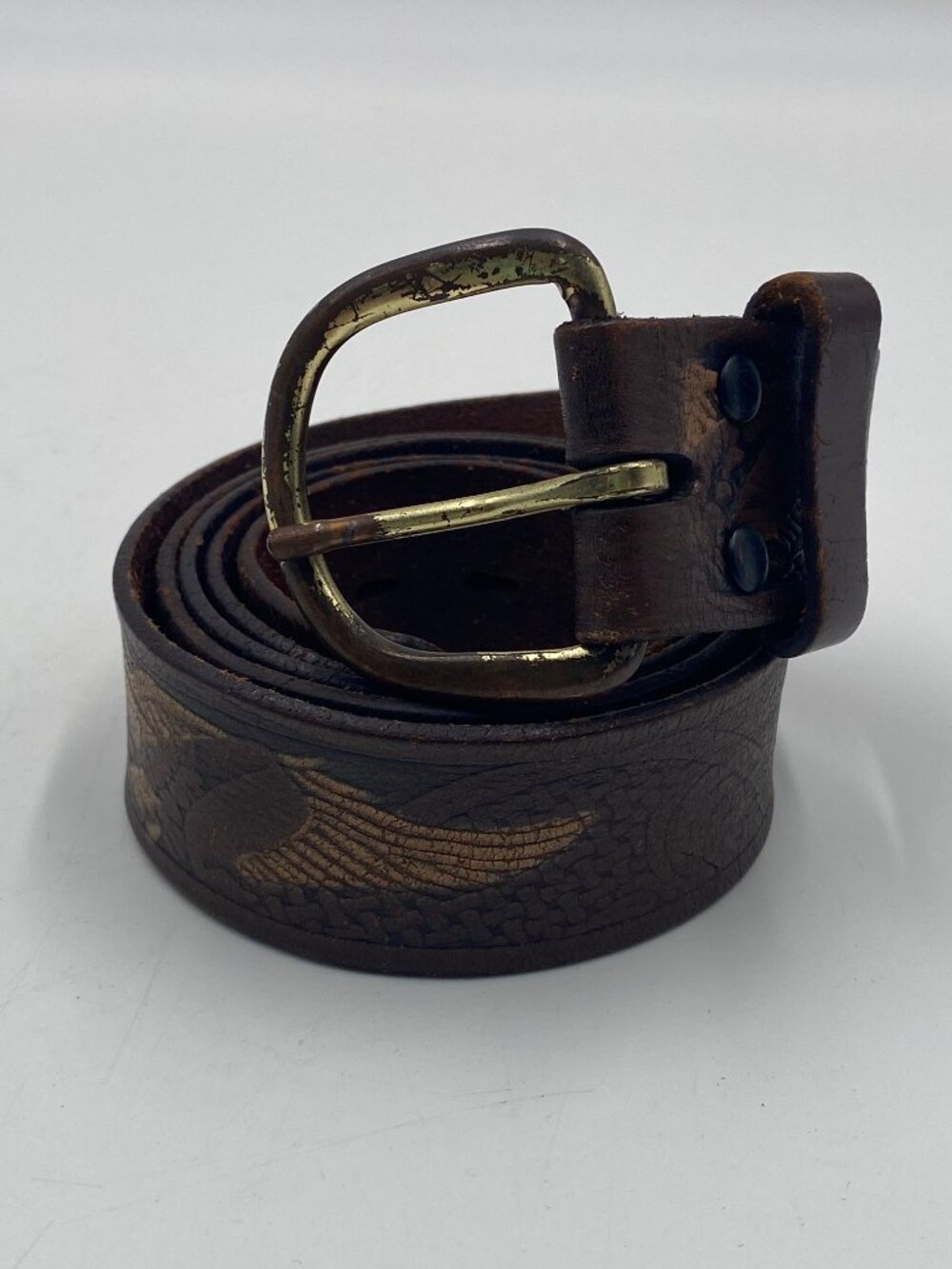Wrangler Leather Western Belt Brown Tooled Eagle Bird Size 40 Well Loved 1 3/8"W